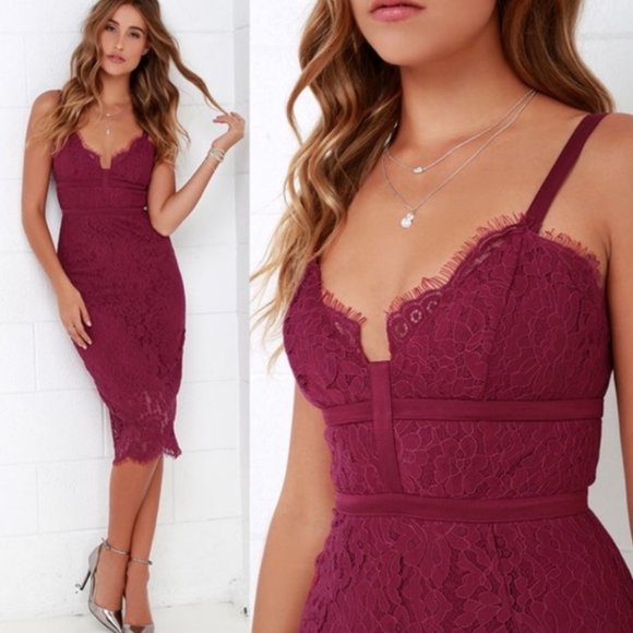 Keepsake the Label Berry Red Burgundy Lace Corset Dress Sweetheart Midi XS - Picture 7 of 11